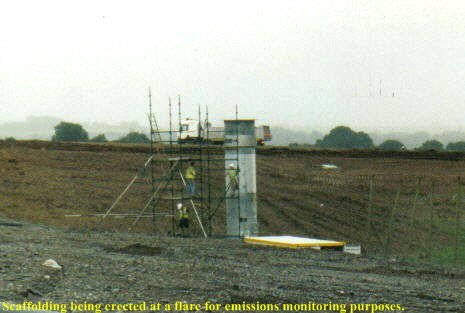 Scaffolding being erected at a flare to for emissions monitoring purposes..